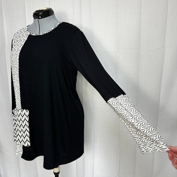 Nyah Mix Texture Color Block Tunic Top Front Pocket Long Sleeve Artsy Sz: L - Picture 2 of 6